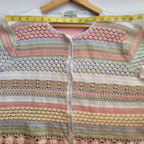 Vintage Crochet Cardigan Cottagecore Granny Chic Pastel 14P XXL - Picture 15 of 15